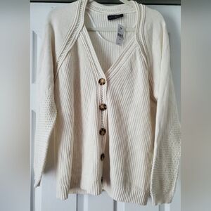 Lane Bryant Cream Cardigan Sweater with Ribbed Knit
